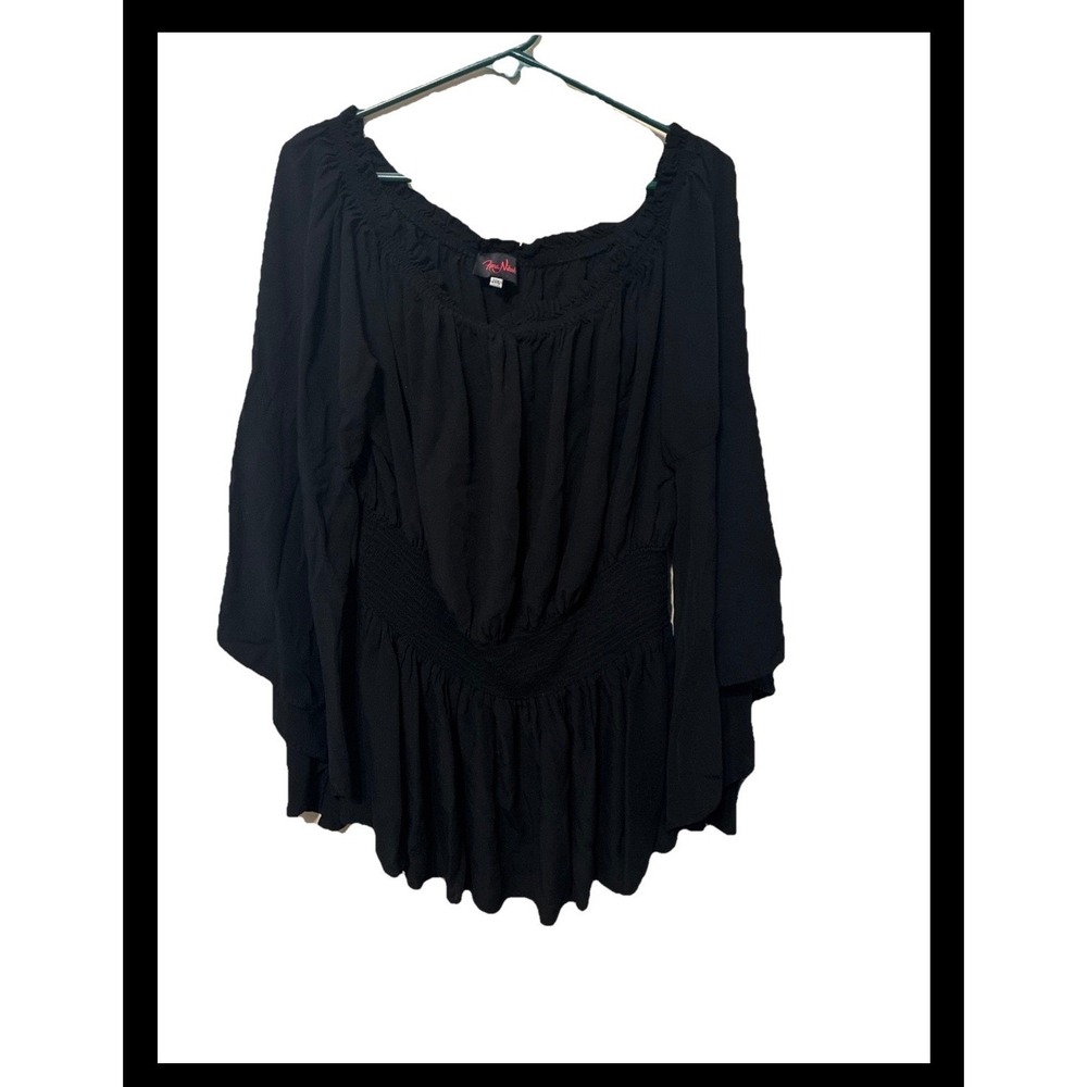 Black Off The Shoulder Smocked Waist Bell Sleeve Peplum Top Size 24W